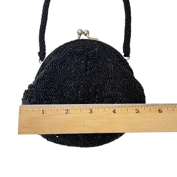 NYTLites Womens Small Beaded Black Purse Silver Tone Kiss Lock Beaded Handle Y2K - Picture 4 of 6